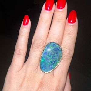 Gorgeous adjustable silver ring with huge blue druzy stone